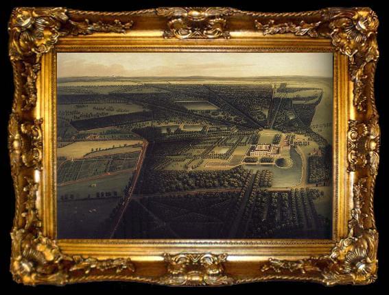 framed  unknow artist one of four bird-s eye panoramas of Dunham Massey Hall, ta009-2